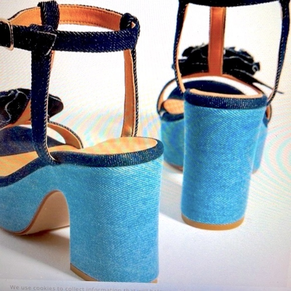 Maeve Two-Tone Denim Platform Sandals with Rosette - Picture 9 of 16